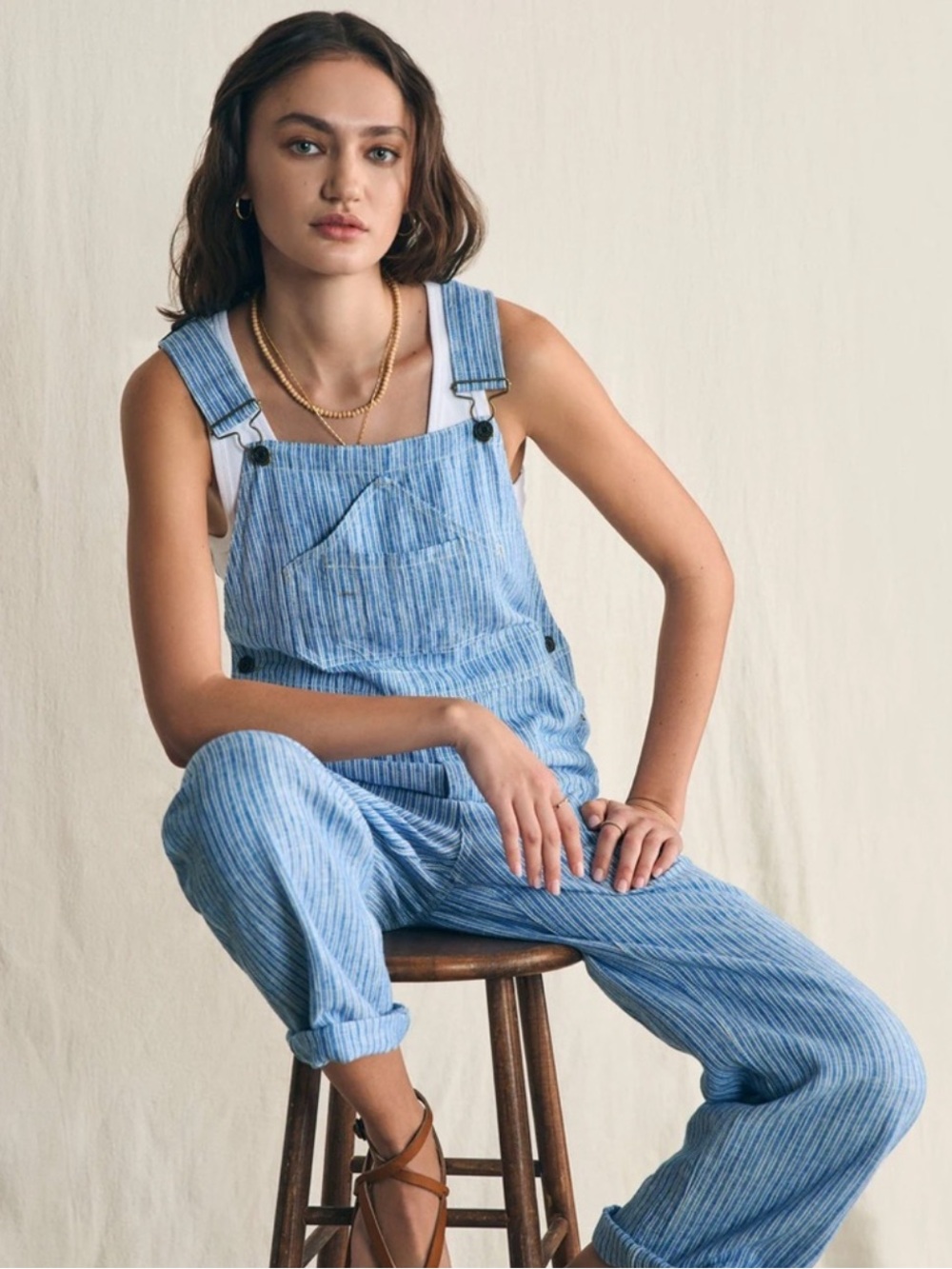 FAHERTY Mechanic Linen Blue Striped Overalls